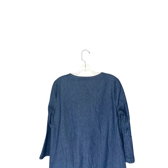Draper James Dress Bell Sleeve Button Front Denim Chambray Ruffle Shift Size 6 - Picture 8 of 12